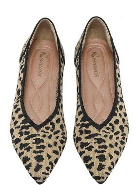 Women's Leopard Mesh Comfortable Pointed Toe Solid Casual Ballet Flat Shoes